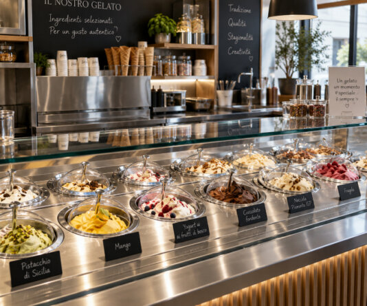 foto di banco gelateria per indicare la sezione del sito <br />Vaniglia e cannella riservata alla Gelateria e Pasticceria