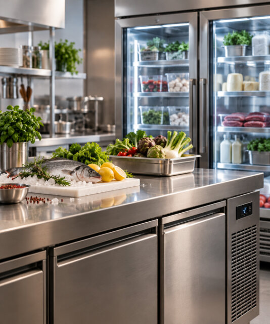 foto di banco e frigo da ristorante per indicare la sezione del sito <br />Vaniglia e cannella riservata alla Refrigerazione e Conservazione