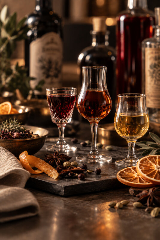 foto di bicchieri di liquore vario per indicare la sezione dedicata ai Liquori & amari del sito Vaniglia e cannella