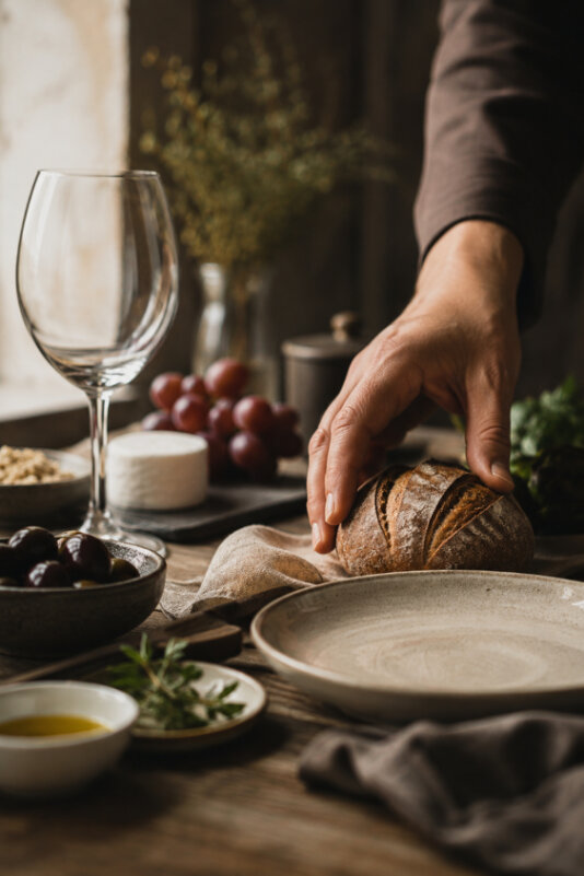foto di una mano che prende il pane in tavola per indicare la fisolosia di ospitalità del sito Vaniglia e cannella