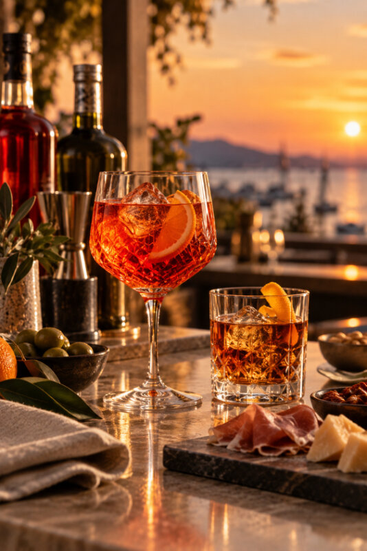 foto di bicchiere di spritz al tramonto ad indicare la sezione Aperitivi & vermouth del sito Vaniglia e cannella